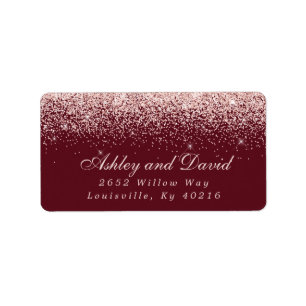 Etiqueta Endereço Moderno Rose Gold Confete Burgundy