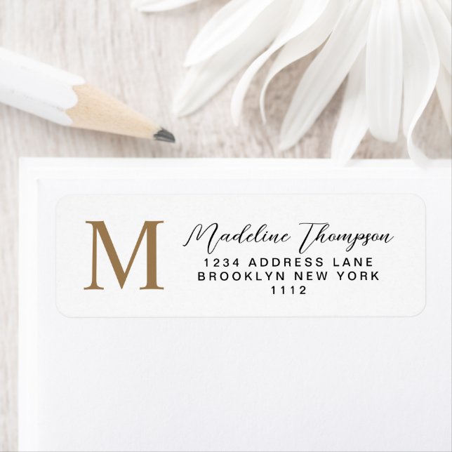 Etiqueta Endereço Monograma Ouro Branco Rótulo Mínimo (Insitu)