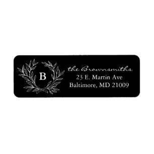 Etiqueta Endereço Monogrammed da grinalda rústica preto e