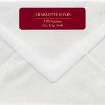 Etiqueta Endereço para devolução de ouro da Borgonha<br><div class="desc">Um fundo colorido. Personalize e adicione seu nome e endereço. Texto do ouro.</div>