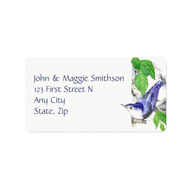 Etiqueta Endereço personalizado do Nuthatch Watercolor Bird (Frente)