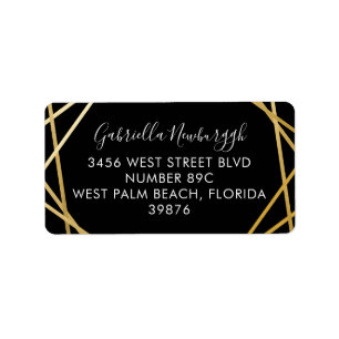 Etiqueta Endereço RSVP Moderno Geométrico Dourado Preto
