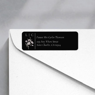Etiqueta Endereço RSVP preto minimalista monograma elegante