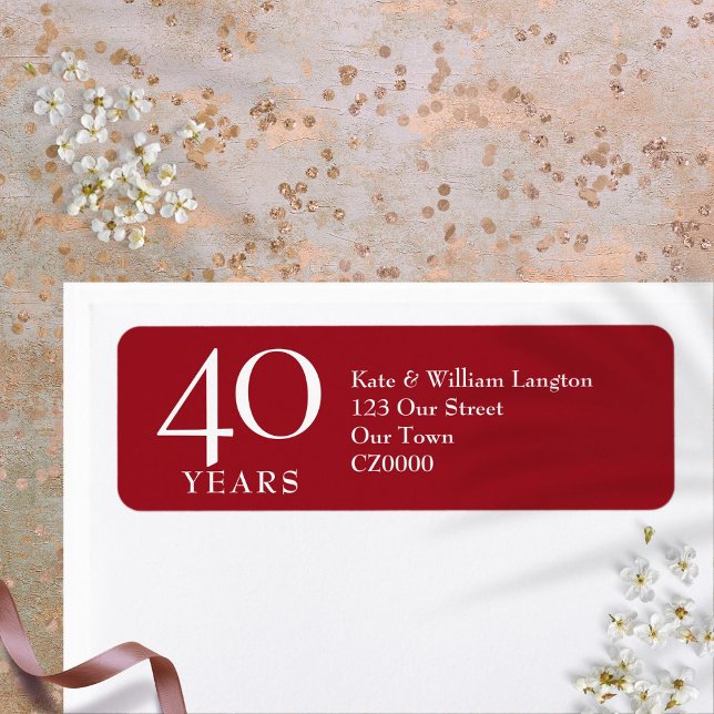 Etiqueta Endereço Ruby do 40º aniversário de casamento (40th Wedding Anniversary Ruby Address Label)