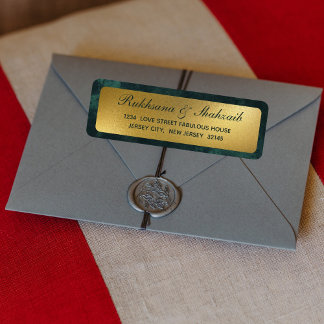 Etiqueta Endereço Rustic Dourado Gradient Emerald Green Ret