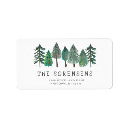 Etiqueta Endereço Rustic Watercolor Pine Trees