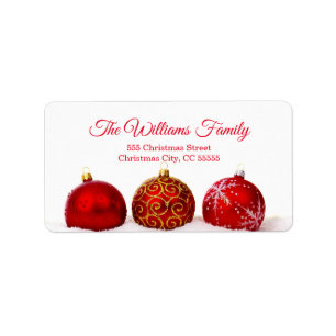 Etiqueta Endereço Simples das Bolas de Natal Vermelho