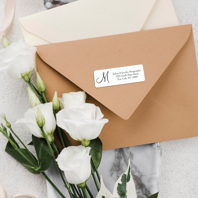 Etiqueta Endereço Simples de Monograma Preto e Branco Elega (Criador carregado)