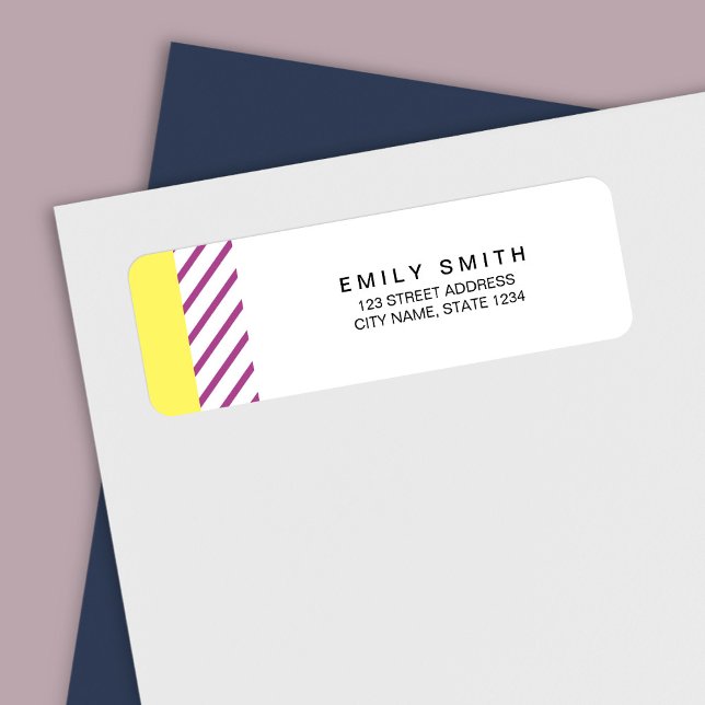 Etiqueta Endereço Trendy Modern Yellow and Purple Stripes (Criador carregado)