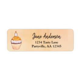 Etiqueta Endereço Watercolor do Cupcake Laranja