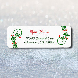 Etiqueta Endereços Editáveis Retro Green Holly e Red Berrie