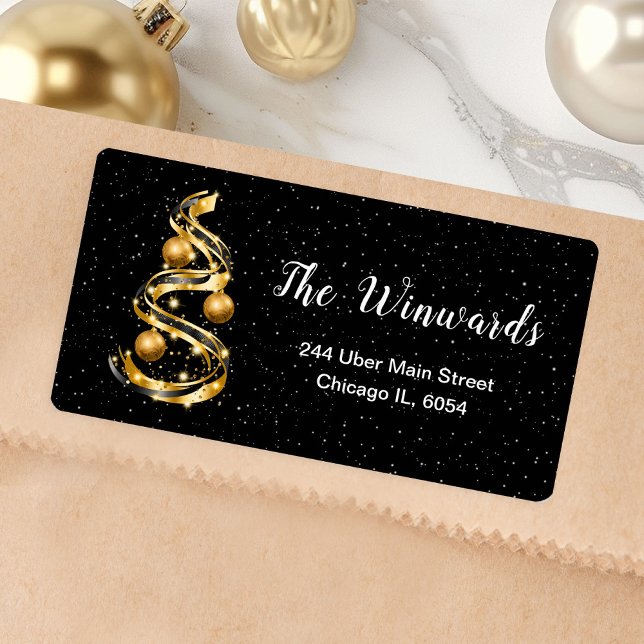 Etiqueta Enfeites de natal Dourado e preto (Criador carregado)