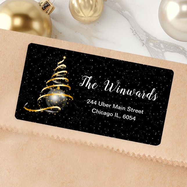 Etiqueta Enfeites de natal Dourado e preto (Criador carregado)