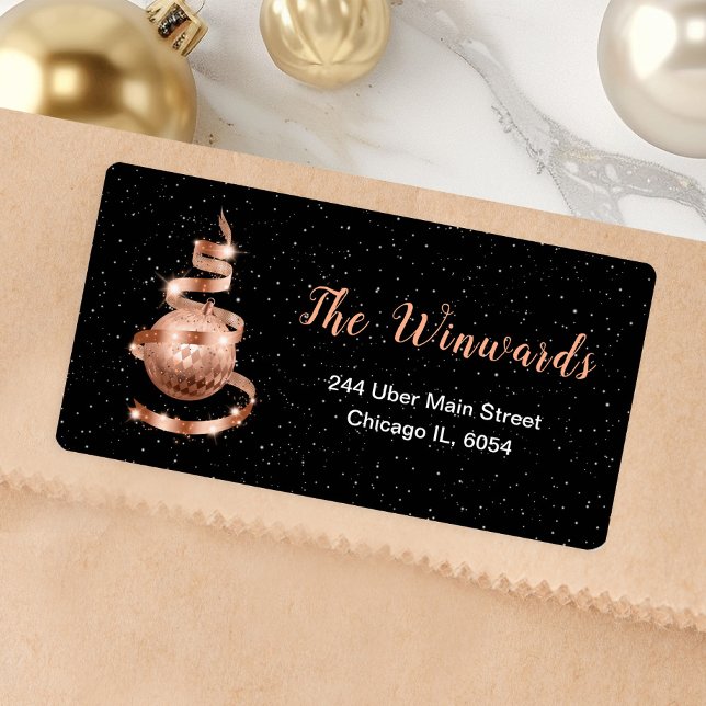 Etiqueta Enfeites de natal Dourado e preto (Criador carregado)