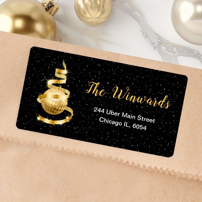 Etiqueta Enfeites de natal Dourado e preto (Criador carregado)