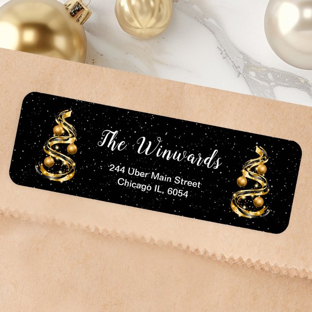 Etiqueta Enfeites de natal Dourado e preto (Criador carregado)