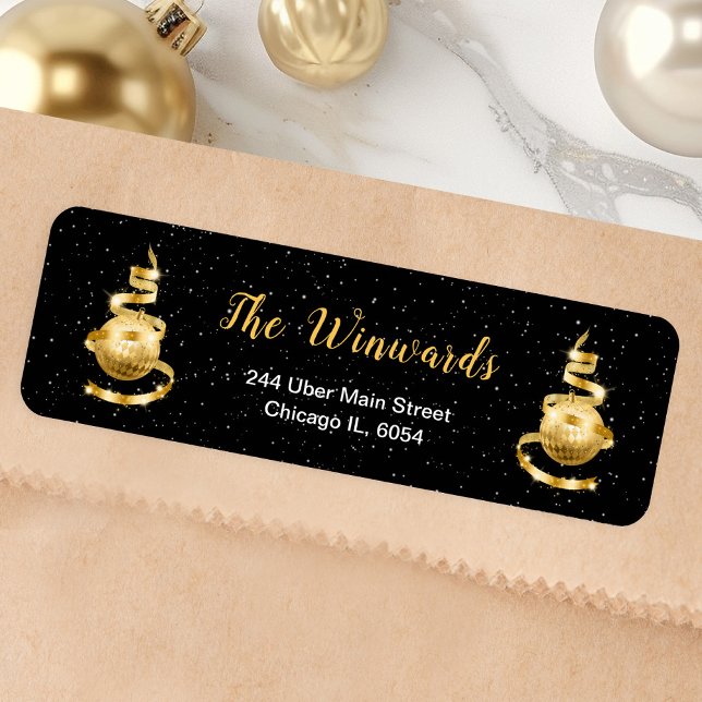 Etiqueta Enfeites de natal Dourado e preto (Criador carregado)