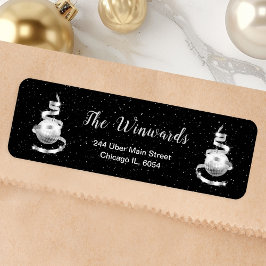 Etiqueta Enfeites de natal prateado e preto