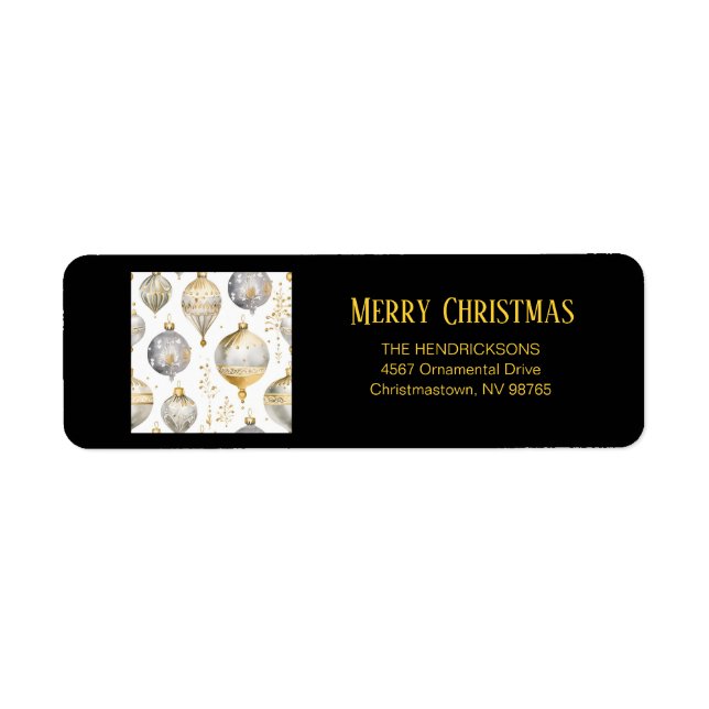 Etiqueta Enfeites de Natal Preto Prata Dourado  (Frente)