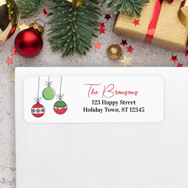 Etiqueta Enfeites de Natal Retro (Ornament Return Address Label for Christmas Cards)