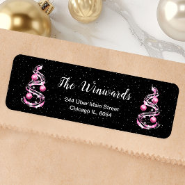 Etiqueta Enfeites de natal rosa e preto