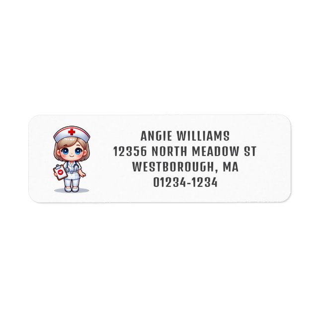 Etiqueta Enfermeira de Manga Bonita, Cabelo Vermelho, Olhos (Frente)