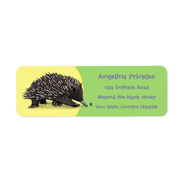 Etiqueta Engraçada echidna engraçada com desenho animado de (Frente)