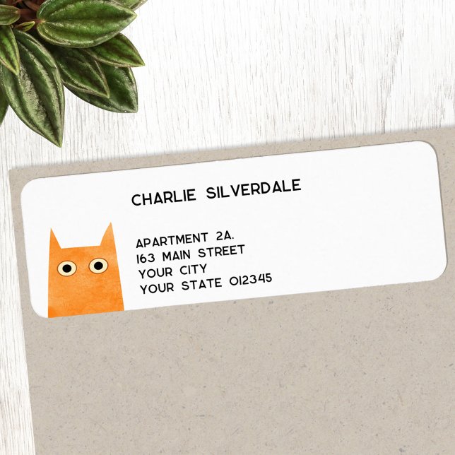 Etiqueta Engraçado Endereço de Devolução de Gato Laranja (Funny orange ginger cat personalized return address label)