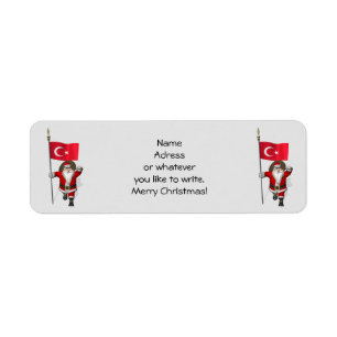 Etiqueta Engraçado Papai Noel Com Bandeira Da Turquia