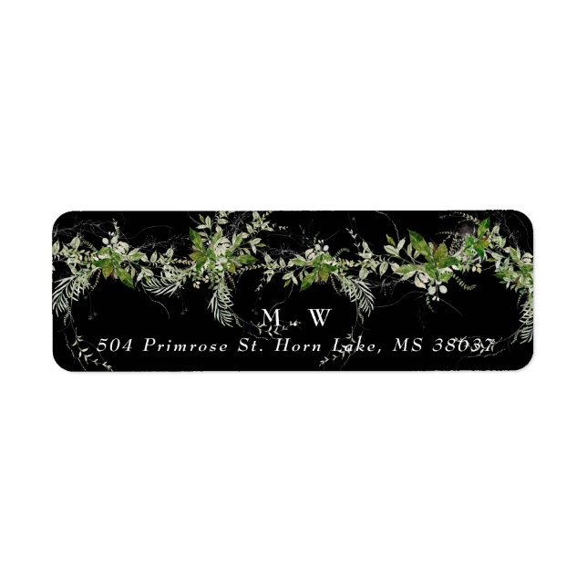 Etiqueta Envelope preto Monograma Eucalyptus Wreath Premium (Frente)