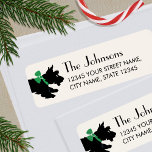 Etiqueta Escocês Terrier Christmas Green Return Address<br><div class="desc">Adicione um pouco de charme esquimético à época de férias com essas lindas etiquetas personalizadas de endereço de retorno. Um design na moda com uma ilustração ao estilo vintage de um cão escocês vestindo um arco e correndo junto. As etiquetas personalizadas fazem uma adição única e divertida ao seu correio...</div>