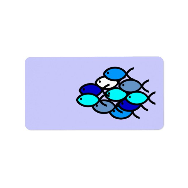 Etiqueta Escola de Símbolos de Peixes Cristãos - Azul - (Frente)