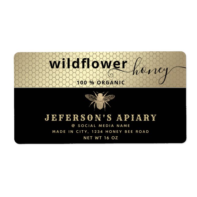 Etiqueta Escrita em ouro preto moderno Mel jar (Frente)