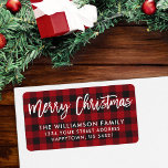 Etiqueta Escrita Escova Endereço de Xadrez Vermelha Feliz N<br><div class="desc">Manuscrito Moderno de Pincel,  Xadrez Vermelha de Buffalo - Etiquetas de Endereço de Natal Feliz</div>