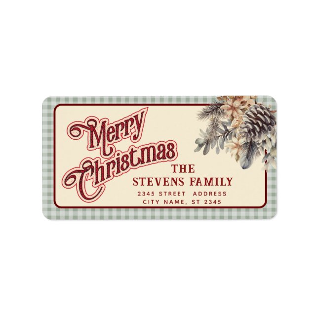 Etiqueta Escrito moderno Pinho Feliz de Natal floral (Frente)