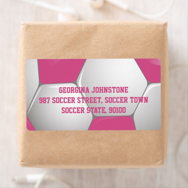 Etiqueta Esfera de Futebol Personalizável, Rosa e Branco (Insitu)