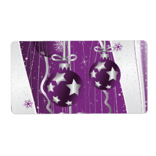 Etiqueta Esferas de Natal, roxas, cinzas e flocos de neve