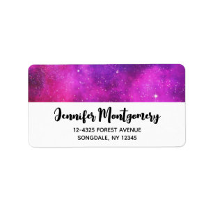 Etiqueta Espaço Rosa e Roxo e Estrelas Falso Galaxy