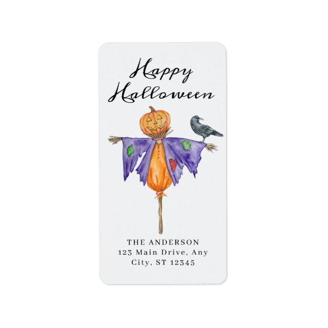 Etiqueta Espantalho do Dia das Bruxas com Abóbora (Frente)