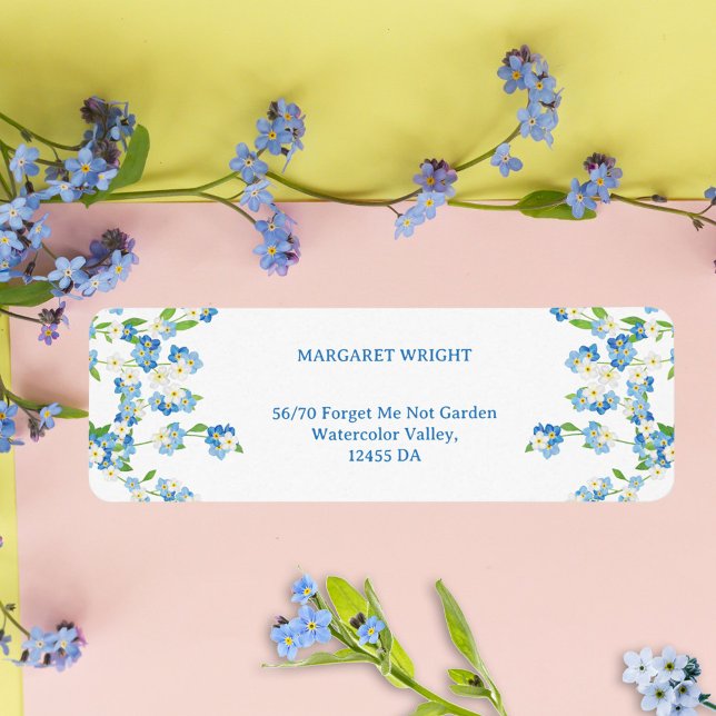 Etiqueta Esquece-me de Casamento Azul e Branco (Forget Me Not Watercolor Blue and White Wedding Label)