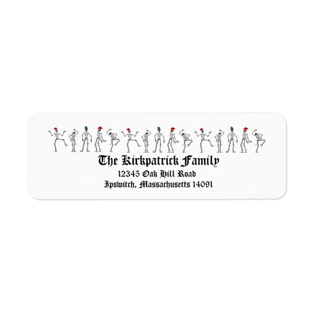 Etiqueta Esqueletos de Natal Dançantes (Frente)