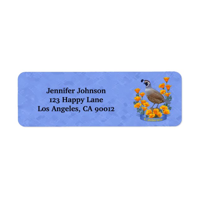 Etiqueta Estado da Califórnia - Pássaro Quail & Ouro Poppy (Frente)