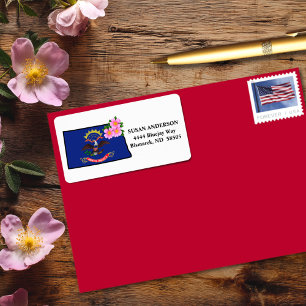 Etiqueta Estado Do Dakota Do Norte Flag E Flower Prairie Ro