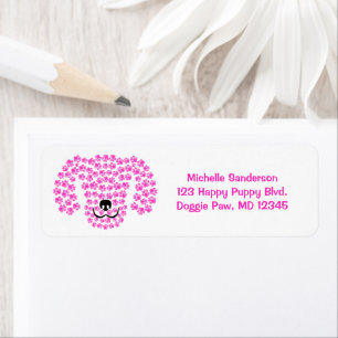 Etiqueta Estampas de cabeça de cão / Rosa quente e branco /