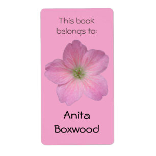 Etiqueta Este livro pertence à flor cor-de-rosa conhecida