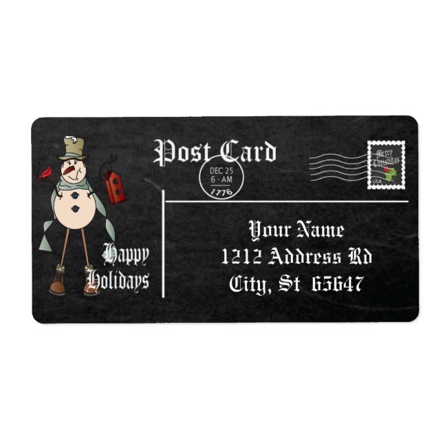 Etiqueta Estilo de Quadro de Alcalços Snowman - Azul (Frente)