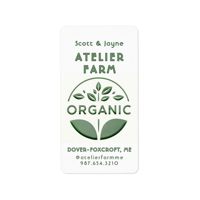 Etiqueta Estilo Emboscada Moderno Rótulo Orgânico Folha Ver (Frente)