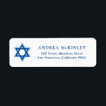 Etiqueta Estrela Azul Festiva de David Hanukkah<br><div class="desc">Uma etiqueta festiva de endereço de feriado de Chanucá. Apresenta a ilustração aquarela de um magno azul David,  estrela de David. Personalizar adicionando nomes e endereços.</div>
