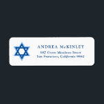 Etiqueta Estrela Azul Festiva de David Hanukkah<br><div class="desc">Uma etiqueta festiva de endereço de feriado de Chanucá. Apresenta a ilustração aquarela de um magno azul David,  estrela de David. Personalizar adicionando nomes e endereços.</div>