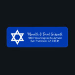 Etiqueta Estrela Branca Azul do Endereço do Bar David Mitzv<br><div class="desc">Envie seus convites para o Bar Mitzvah,  cartões de envelopes rsvp e agradeça as cartas com esses adesivos preto e branco de devolução de marinho. Estrela judia de DAVID em branco. Modelos editáveis para que você possa alterar a fonte e o tamanho.</div>